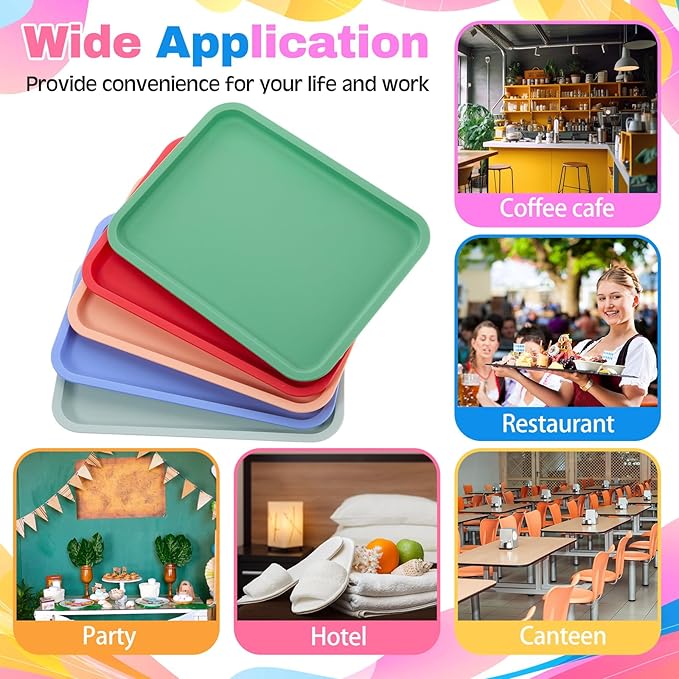 Mumufy Plastic Fast Food Trays Bulk Colorful Restaurant Serving Trays Cafeteria Rectangular Plastic Serving Platter Grill for Kitchen Restaurant Coffee(Classic Color,12 Pcs)