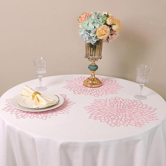Snowkingdom Pink Placemats Set of 8, Round Vinyl Pink Flower Place Mats 15 Inch Fancy Dinning Floral Table Mats for Wedding Birthday Baby Shower Easter Halloween Christmas Holiday Party Decoration