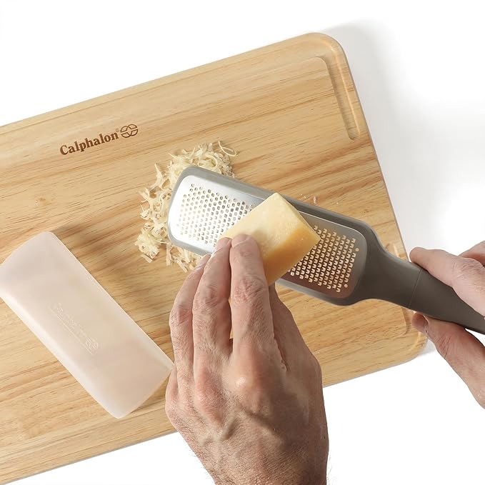 Calphalon Edge Stainless Steel Handheld Cheese Grater W/Cover & Rubber Handle - Taupe