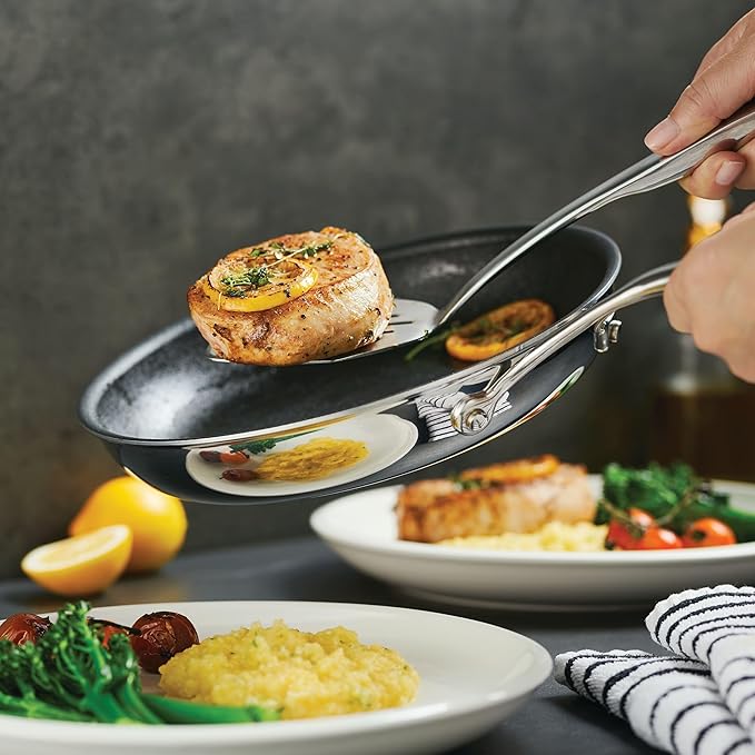 Circulon C1 Series Clad Stainless Steel with ScratchDefense Technology Cookware Nonstick Induction Frying Pans/Skillets, Metal Utensil Safe, 8.5 Inch and 10 Inch, Polished Stainless Steel