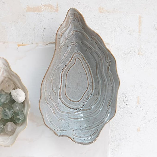 Creative Co-Op Oyster Shaped Stoneware Bowl, Blue