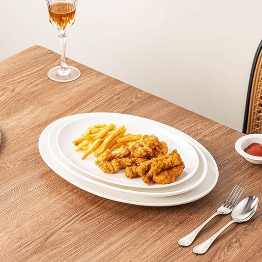 Serving Platters Set of 3 β 15.5/14/12 Inch Oval White Serving Platters, Large Porcelain Serving Platter Set for Party, Appetizers, Charcuterie, Sushi & Dessert, Microwave & Dishwasher Safe