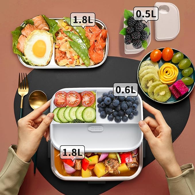 Electric Heated Lunch Box for Adults, 100W 3-IN-1 2 Pack 1.8L Containers Heating Lunch Box for Men Portable Double Layer, Fast Heated Food Warmer,12V/24V/110V for Car Truck Office Home