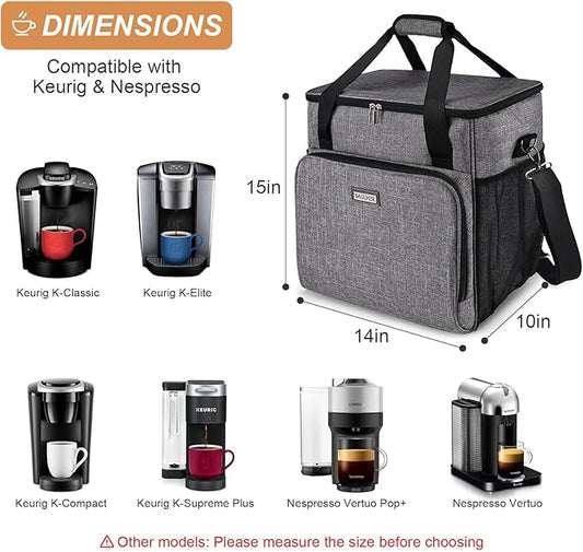 BAGLHER Coffee Maker Travel Bag Compatible with Keurig K-Classic、Keurig K-Elite、Keurig K-Compact or Other Accessories, Portable Coffee Maker Case with Shoulder Strap for Travel, Grey
