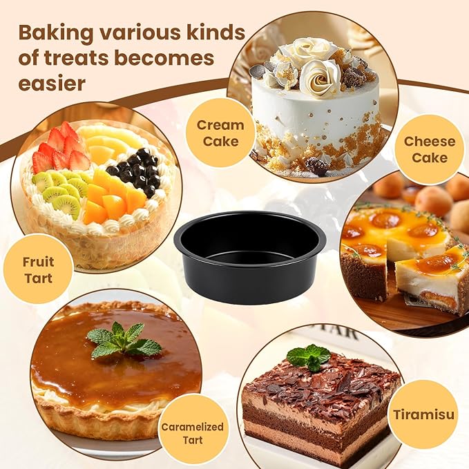 tutikuki 8 Inch Round Cake Pan Set of 3 - Nonstick Carbon Steel Cake Baking Pans with 100 PCS Parchment Paper, Dishwasher Safe, Durable for Layer Cakes, Birthday & Christmas Baking
