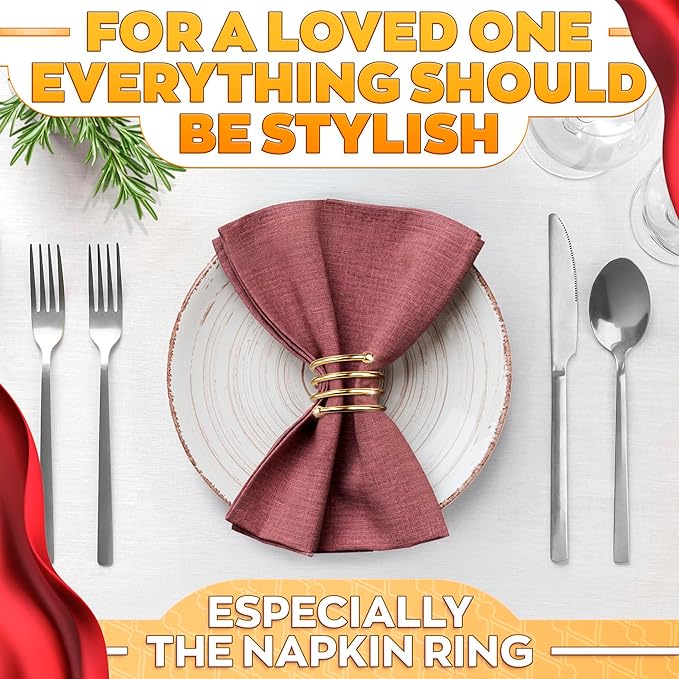 Gold Napkin Rings Set of 8 - Easter Napkin Rings with Elegant Spiral Design | Durable Metal & Shiny Gold Finish | Great for Weddings, Holidays & Everyday Use | Festive Easter Holiday Table Decoration
