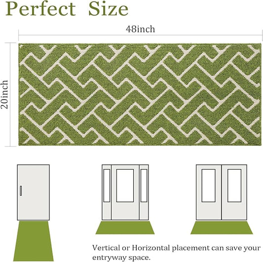 hicorfe Dirt Trapper Indoor Doormat,20"x48" Welcome Door mat,Non Slip Backing Washable Door Mats,Absorbent and Resistant Low-Profile Entrance Inside Floor Mat for Front Back Door,Entryway (Sage Green)