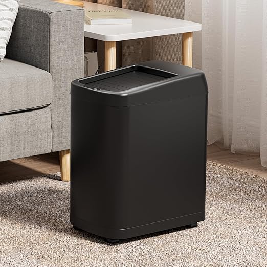 ELLO&ALLO 13 Gallon Touchless Motion Sensor Trash Can, Rectangular Kitchen Waste Bin with Roll Up Lid and Wheels, Matte Black