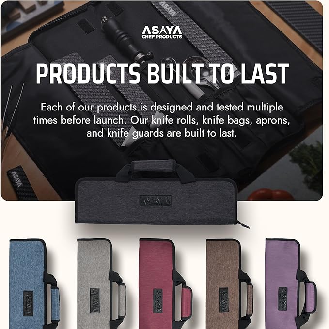 Asaya Chef Knife Roll Bag - 12 Pockets for Knives and Kitchen Utensils - Lightweight, Durable, and Stain Resistant Nylon - Perfect for the Traveling Chef - Knives not Included