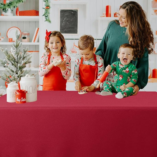 Biscaynebay Textured Fabric Christmas Tablecloths 70x108 Inches Rectangular, Red Water Resistant Table Cloths for Dining, Kitchen, Wedding and Parties, Machine Washable