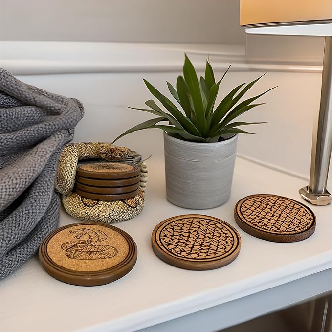 Pine Ridge Snake Coaster Set - Snake Drink Coasters, Unique Bar Decor and Accessories, Home Decorations for Dining Room or Home Bar - Modern Coaster Set with Holder for Man Cave