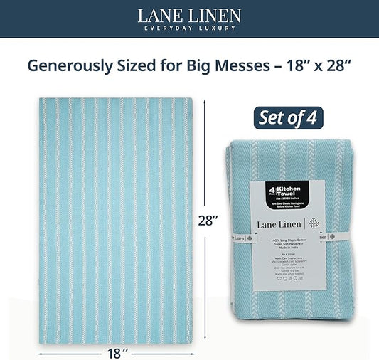 LANE LINEN Kitchen Towels Set - Pack of 4 Cotton Dish Towels for Drying Dishes, 18”x 28”, Kitchen Hand Towels, Absorbent Tea, Dish Towels, Quick Drying Towel Set - Aqua