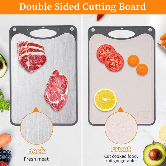 EFOWHEIF Titanium Cutting Boards, Double Sided Cutting Board For Kitchen,Food Grade Titanium And Wheat Straw PP, Large Size 15”×10”And Easy To Clean, Dark Gray