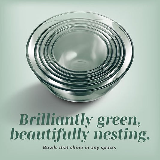 COOK WITH COLOR 12 Pc Glass Mixing Bowl Set with Lids – Borosilicate Glass Nesting Bowls for Cooking, Baking and Meal Prep, Colored Green