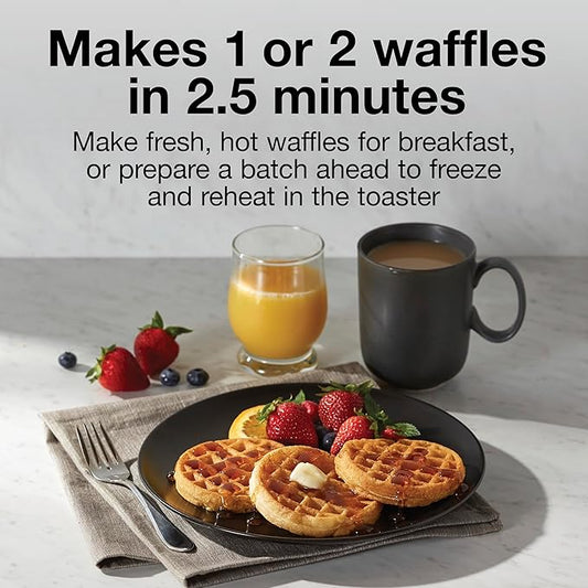 Proctor Silex Double Mini Waffle Maker Machine with 4” Round Non-stick Grids, Makes 2 Personalized Individual Breakfast Keto Chaffles and Hashbrowns, Compact, Black (26102)