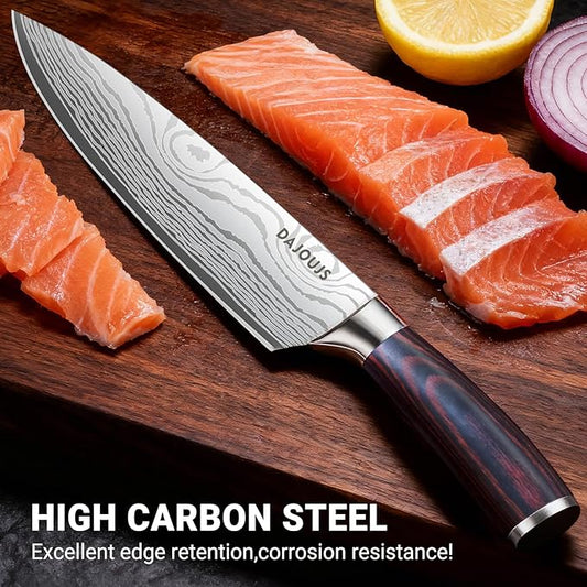 Chef Knife 8 Inch Kitchen Knife - Ultra Sharp High-Carbon Steel Chefs Knife, Professional Cooking Knives with Ergonomic Wood Handle & Gift Box