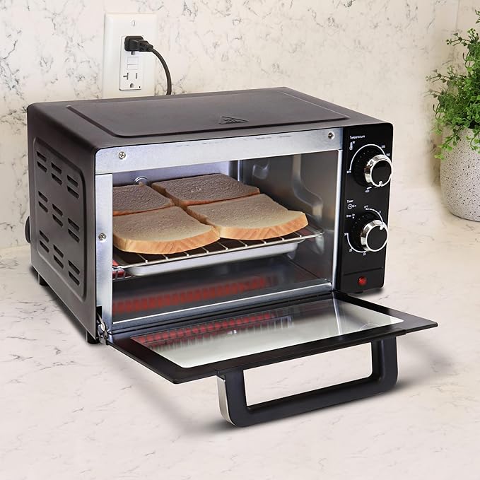 Total Chef Toaster Oven - Countertop Oven for Toast, Bake, Broil, Pizza, Compact Size For Small Kitchen, Appliance with Timer, Black