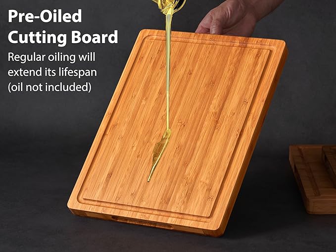 Allsum 3pcs Cutting Boards for Kitchen, Extra Thick Carbonized Bamboo Wood Chopping Boards Set for Meat, Vegetables and Fruits, Charcuterie Serving Trays for Party