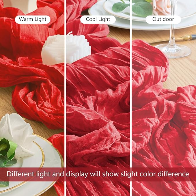 Wokceer Cheesecloth Table Runner 3Pack 10FT Red Boho Gauze Christmas Cheese Cloth Table Runner for Party Easter Rustic Sheer Table Runners for Baby Bridal Shower Wedding Table Decor