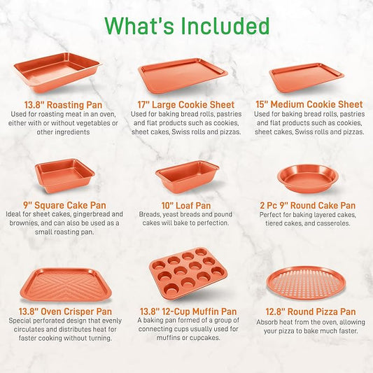 NutriChef 10-Piece Oven Baking Pans Set - Deluxe Carbon Steel Bakeware Set with Non-stick Gray Coating Inside and Out, Dishwasher Safe & PFOA, PFOS, PTFE Free