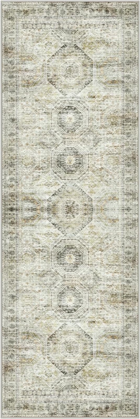 Washable Runner Rugs for Bedroom - 2x6 Runner Rug Non Slip, Ultra-Thin Entryway Runner, Soft Abstract Kitchen Runner for Hallway, Laundry, Bathroom, Indoor Door Mat(2'x6', Grey/Yellow)