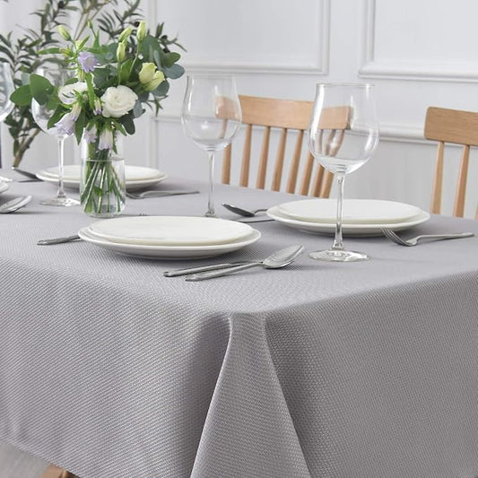 maxmill Jacquard Tablecloth Stain Resistant Waterproof Wrinkle Resistant Spillproof Washable Soft Textured Table Cloth for Dining Room, Indoor and Outdoor Use, Rectangle 60 x 140 Inch, Light Gray