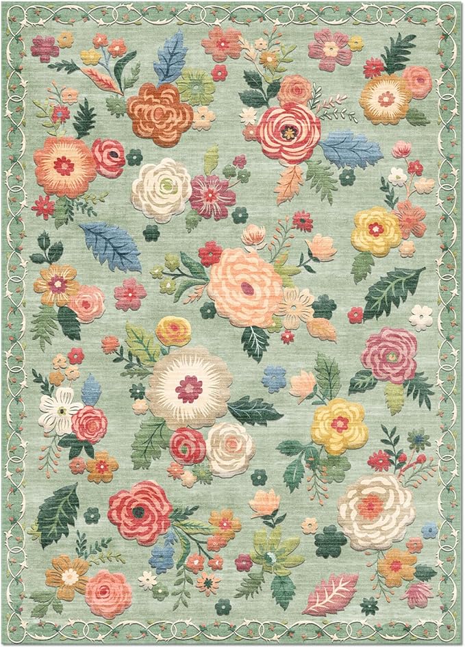 Washable Kitchen Rugs Non Slip: 2'x6' Hallway Runner Rug Stain Resistant Low Pile Floral Floor Rug with Rubber Backing Non Shedding Soft Carpet Runners for Indoor Entryway Bedside Bedroom Farmhouse