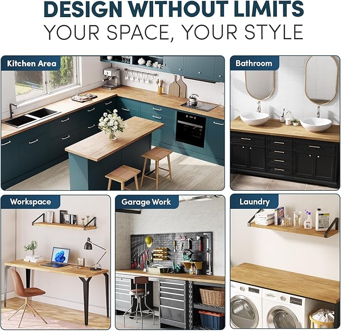 48''L x 30''W x 1.5''Th Hevea Light Brown Premium Solid Wood Butcher Block Countertop, Butcher Block Table Top for DIY Washer Dryer/Island/Kitchen Countertop (Finished)