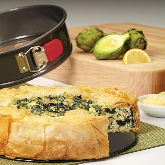 Rachael Ray Oven Lovin' Nonstick Bakeware Springform Baking Pan With Grips / Nonstick Springform Cake Pan With Grips / Nonstick Cheesecake Pan With Grips, Round - 9 Inch, Gray