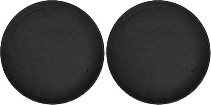 Winco Round Fiberglass Tray with Non-Slip Surface, 11-Inch, Black (Pack of 2)