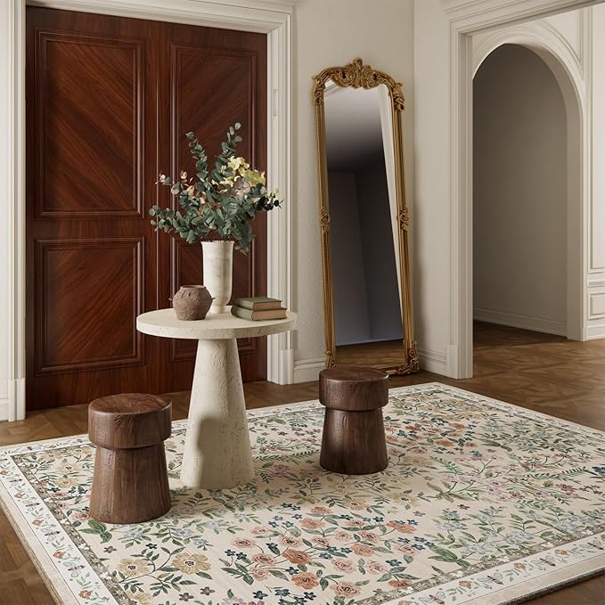 Machine Washable Rugs for Living Room: 5x7 Area Rugs for Bedroom Vintage Stain Resistant Non Slip Low Pile Soft Carpet Rugs for Entryway Kitchen Dining Room Farmhouse Kids Room Nursery