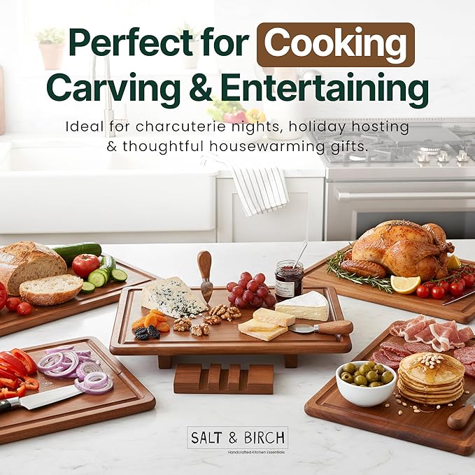 BRUSH HAVEN Salt & Birch Cutting Board - Premium Acacia Wooden Board for Easy Food Prep - Enjoy A Reliable Chopping Board Designed for Versatile Kitchen Use - Perfect for Chefs & Home Cooks- 3 Pcs Set
