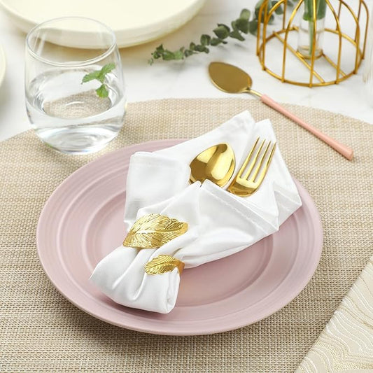 Napkin Rings Set of 12, Shiny Gold Napkin Rings, Smooth, Easy Care, Solid Metal Laurel Leaf Shaped Elegant Table Decor, Stylish Napkin Ring Bulk for Holidays Wedding, Party, New Homes Gift