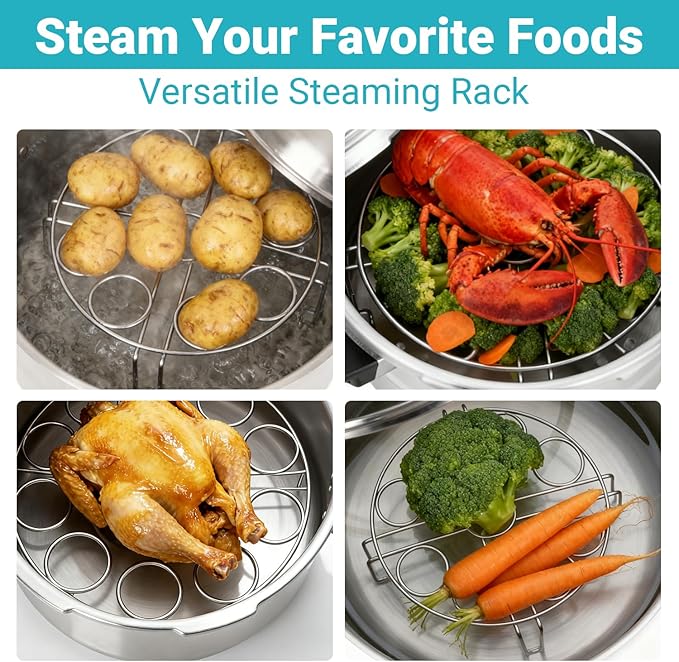 Stackable Egg Steamer Rack Compatible with Instant Pot 6qt & 8qt - 304 Stainless Steel Trivet with Heat-Resistant Handles, Holds 18 Eggs for Pressure Cooker & Pot, Multi-functional Cooling Rack