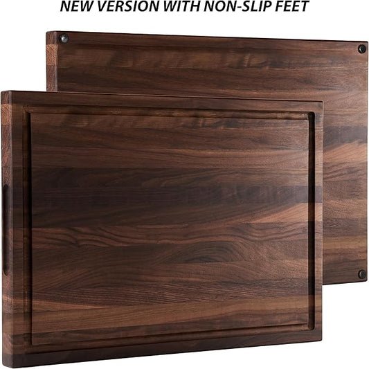 Cozifa American Dark Walnut Wood Cutting Board 17x12 x1in for Kitchen with Juice Groove, Inner Handles, Gift Box, Thick Wooden Cutting Board Finished with Linseed Oil, Beeswax, Carnauba Wax, Lemon Oil
