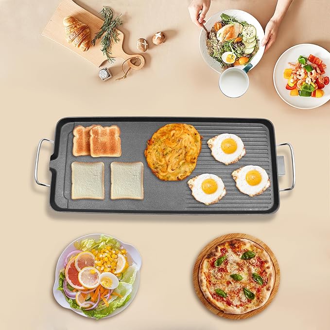 27" Electric Griddle - Extra Large Teppanyaki Grill with Adjustable Temperature, Nonstick Smokeless Surface for Indoor/Outdoor Cooking (Even Heating, Insulated Handles)