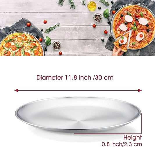 Herogo 12 Inch Stainless Steel Round Pizza Pan Plates Set of 2, Large Healthy Pizza Tray Platter for Oven Baking Serving, Dishwasher Safe