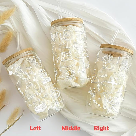 Funny Cat Glass Cups with Lids and Straws for Cat Lover Women Girl Cool Cats Lovers Iced Coffee Cup Cute Decor Stuff Accessories Christmas Birthday Valentine Gift for Mom Daughter Bestie 16 Oz
