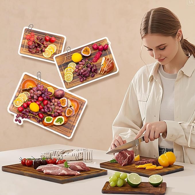 welsteepse Bamboo Cutting Boards, (Set of 3) with Juice Groove, Bamboo Wood Cutting Board Set for meat, fruit and cheese