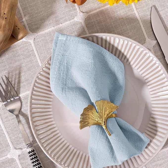MLMC 8 Pack Silver Blue Cloth Napkins Rustic Washable Cotton Linen Napkins Set of 8 17"x17" Reusable Dinner Napkins Cloth for Spring Easter Wedding Birthday Party Everyday Use Decor