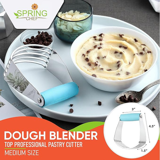 Spring Chef Stainless Steel Dough Blender, Medium Size & Premium Lemon Zester - 2 Product Bundle - Aqua Sky