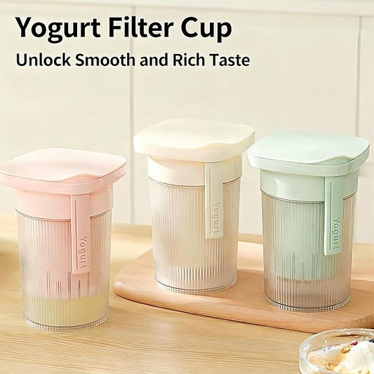 0.95 Quart(900ML)Portable Yogurt Strainer Cup, Compact Greek Yogurt Filter with Whey Separator for Cheese & Soy Milk, Leak-Proof & Easy to Carry Yogurt Maker (Green)
