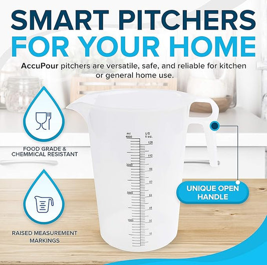 64oz (1/2 gallon) Measuring Pitcher, Plastic, Multipurpose - Great for Oil, Chemicals, Pool and Lawn - Ounce (oz) and Milliliter (mL) Increments (2000 mL)