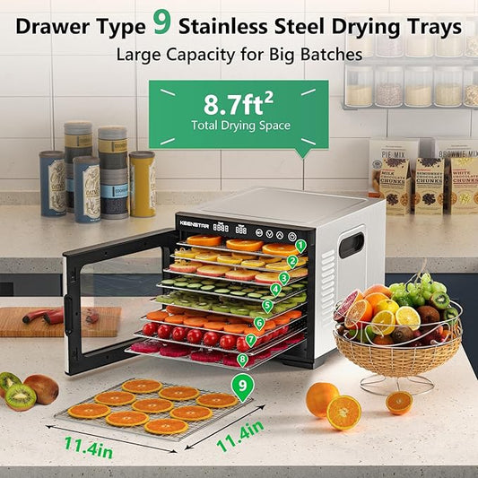 Food Dehydrator Machine, 9 Stainless Steel Trays Jerky Dryer with Digital Adjustable Timer & Temperature Control, 8.7" Drying Space, Dryer Machine for Dog Treats, Herb, Veggies, Meat, Fruit