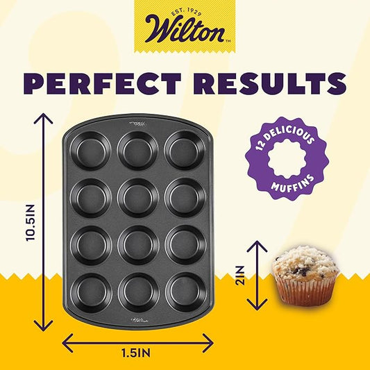 Wilton Gold Non-Stick 12 -Cup Muffin Pan, Stainless Steel Bakeware, Made without PFAS, 10.5 x 15 x 1.4 in, Packaging May Vary