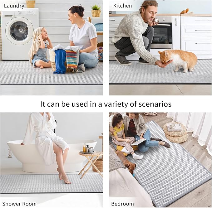 Long Kitchen Runner Rugs Kitchen Mat Non Slip Washable, Super Absorbent Soft Chenille Braided Kitchen Mats for Floor, Rubber Backing Kitchen Floor Sink Standing Mat, Easy Clean, Gray 24"x71"