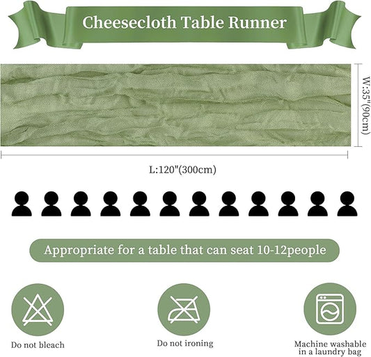 6 Pack Sage Green Valentine's Day Cheesecloth Table Runner 10FT Long Boho Gauze Table Runner Rustic Sheer Runner for Spring Wedding Bridal Baby Shower Birthday Party Table Decor Easter Decorations