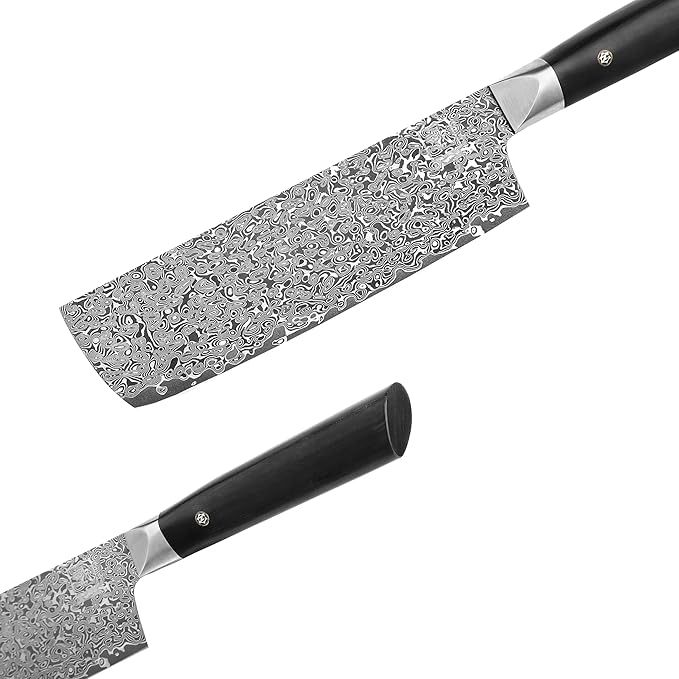 zayiko Black Edition Damascus Nakiri Knife | 18.5 cm Blade Made of 67 Layers of Fine Dark Damascus Steel | Ergonomic Pakkawood Handle | Professional Kitchen Chef's Knife Ideal for Vegetables