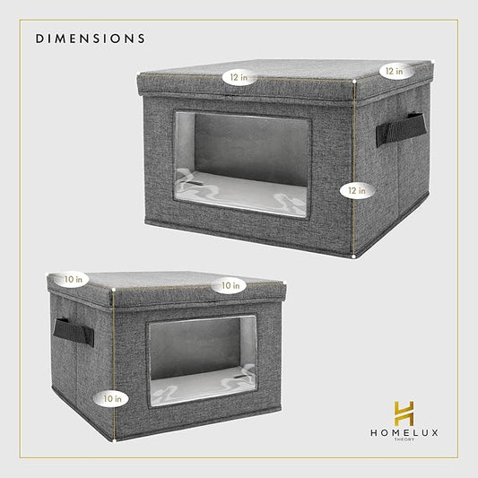 HOMELUX THEORY Plate Storage Box, 2pc 12"x8" Light Gray Hard Shell China Storage Containers, Kitchen Storage Bins With Lids, Heavy Duty Moving Box with Handles for Dishes, Dinner Plate & Dinnerware