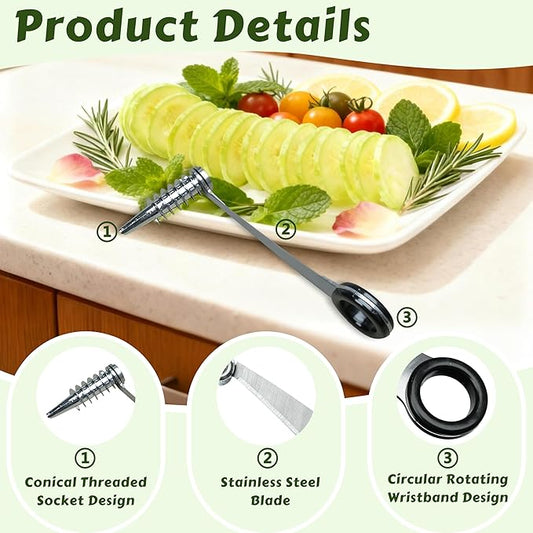 2 Pcs Stainless Steel Spiral Slicers, Portable Manual Cutter, Piranha Spiral Cutter Tool for Melon Fruit Potato Cucumber Carrot Vegetables Kitchen Accessories Tool